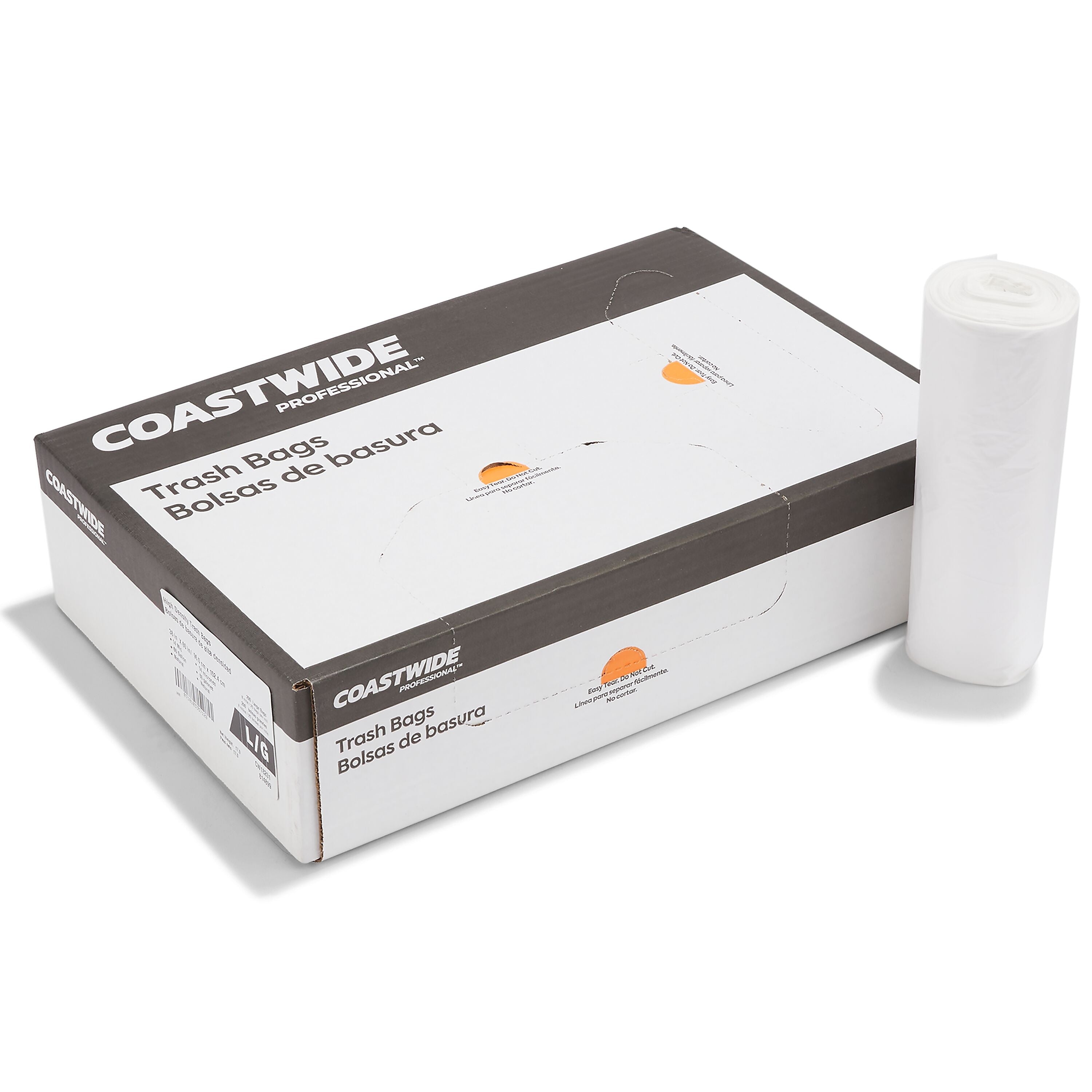 Coastwide Professional™ 55-60 Gallon Trash Bag, 38" x 60", High Density, 14 mic, Natural, 200 Bags/Box (CW18201)