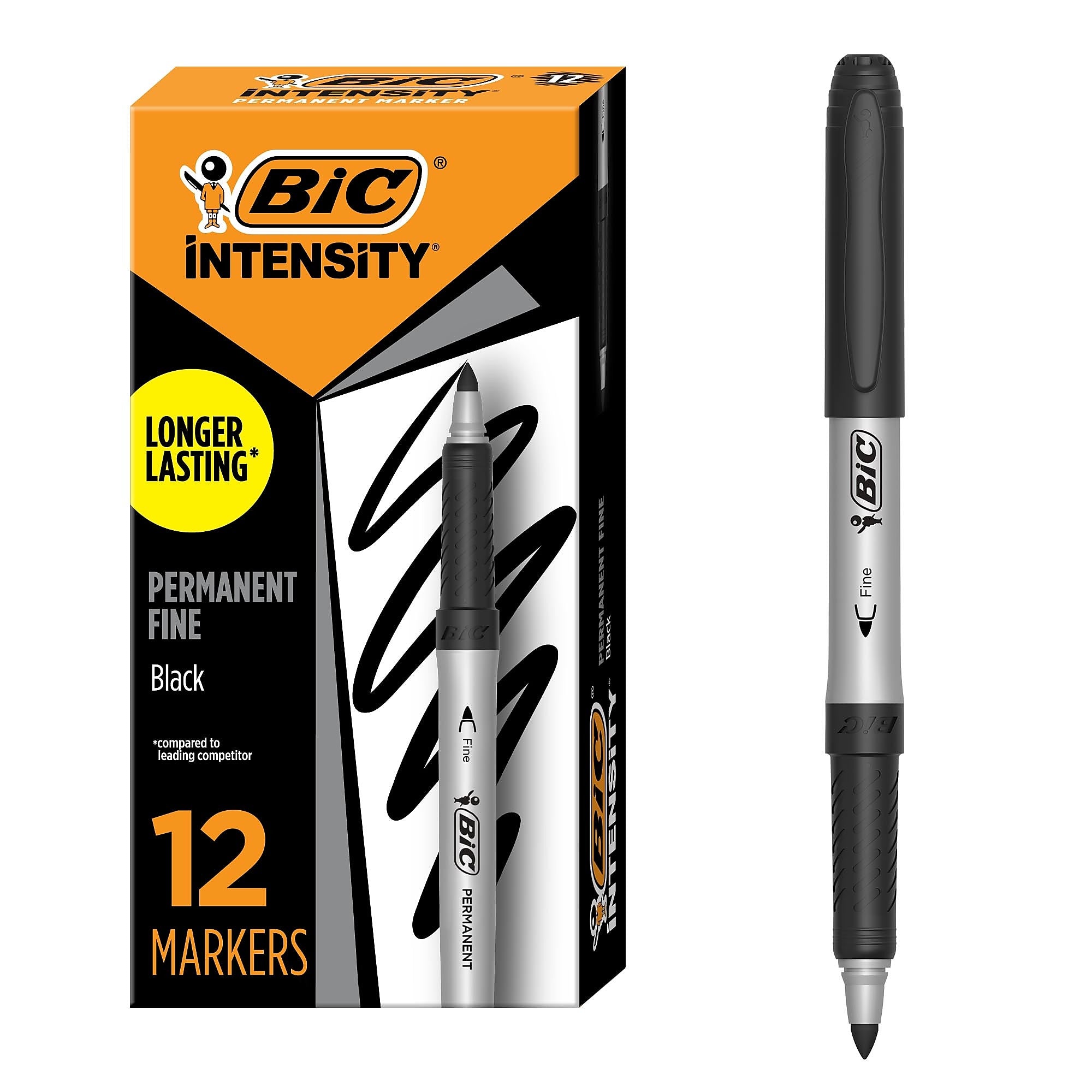 BIC Intensity Permanent Marker, Fine Point, Black, 12/Pack (31531/GPM11BK)