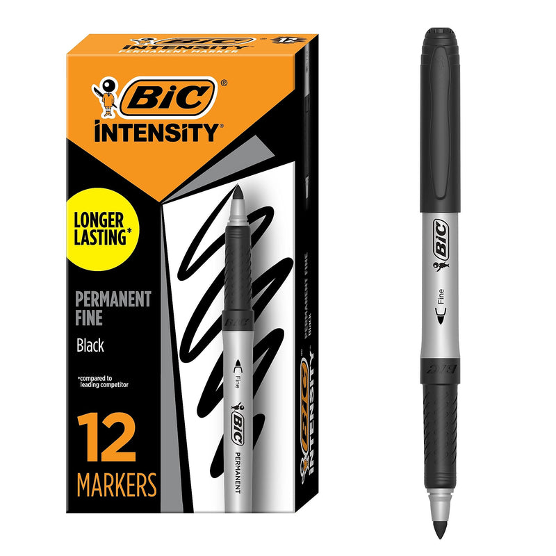 BIC Intensity Permanent Marker, Fine Point, Black, 12/Pack (31531/GPM11BK)