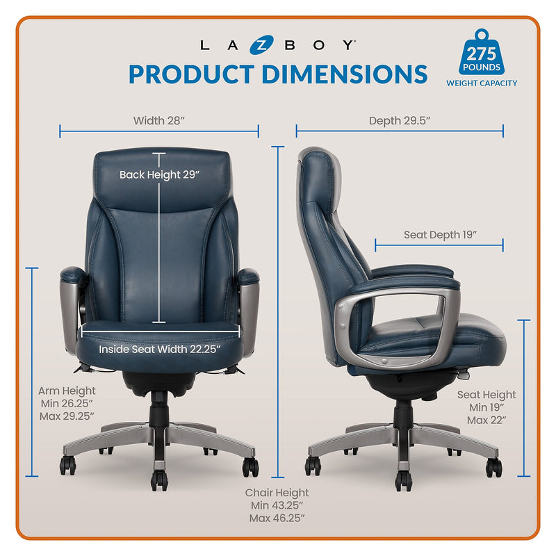 La-Z-Boy Arcadian Ergonomic Bonded Leather Swivel Executive Chair, Blue (51447)