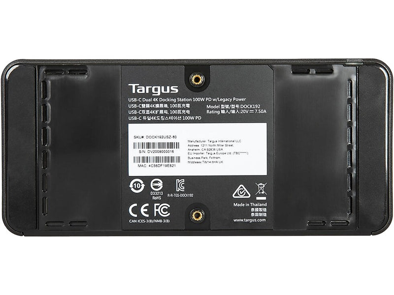 Targus Universal DV4K Docking Station with 100W Power Delivery for Laptop (DOCK182USZ)