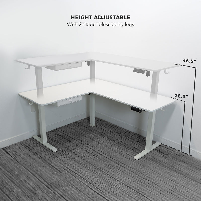 Mount-It! 63"W Electric L-Shaped Corner Adjustable Standing Desk, White/White (MI-15011)
