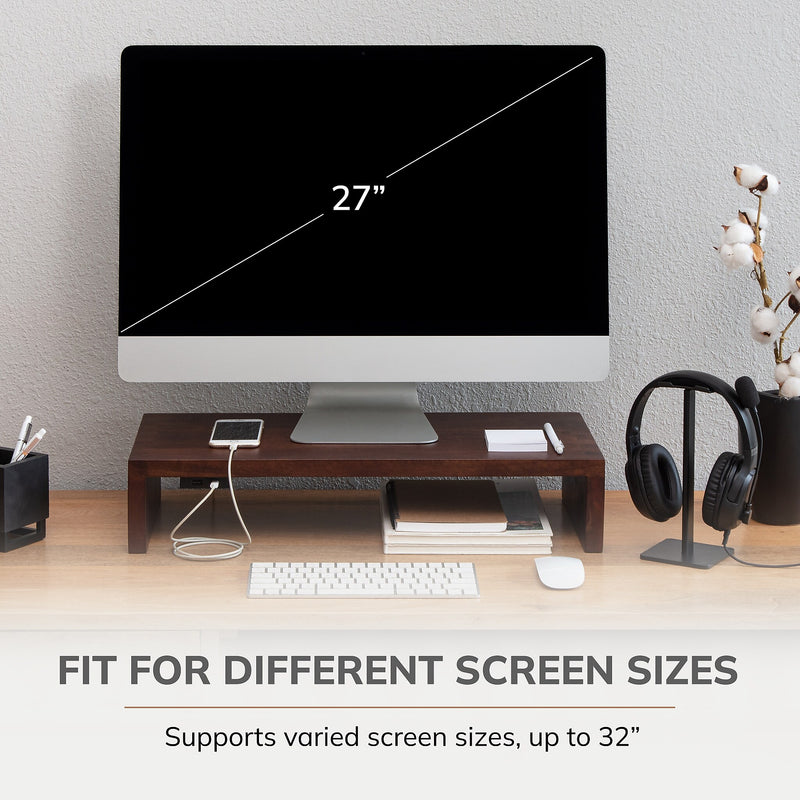 Anji Mountain Mango Wood Monitor Stand with Two USB Ports, Up to 32" Monitor, Walnut (MS-FNG-WAL-P)