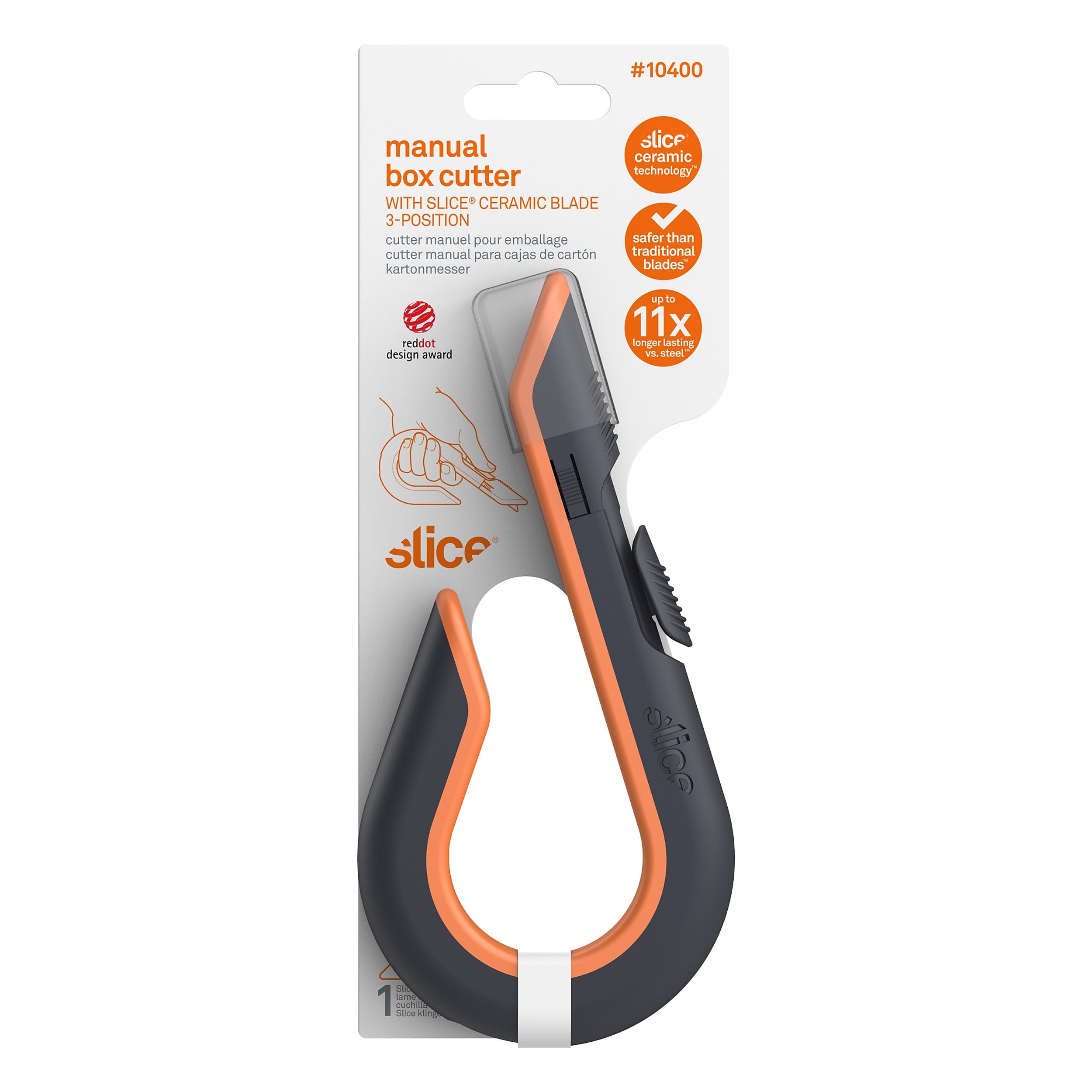 Slice Inc. Retractable Ceramic Box Cutter, Gray/Orange (10400)