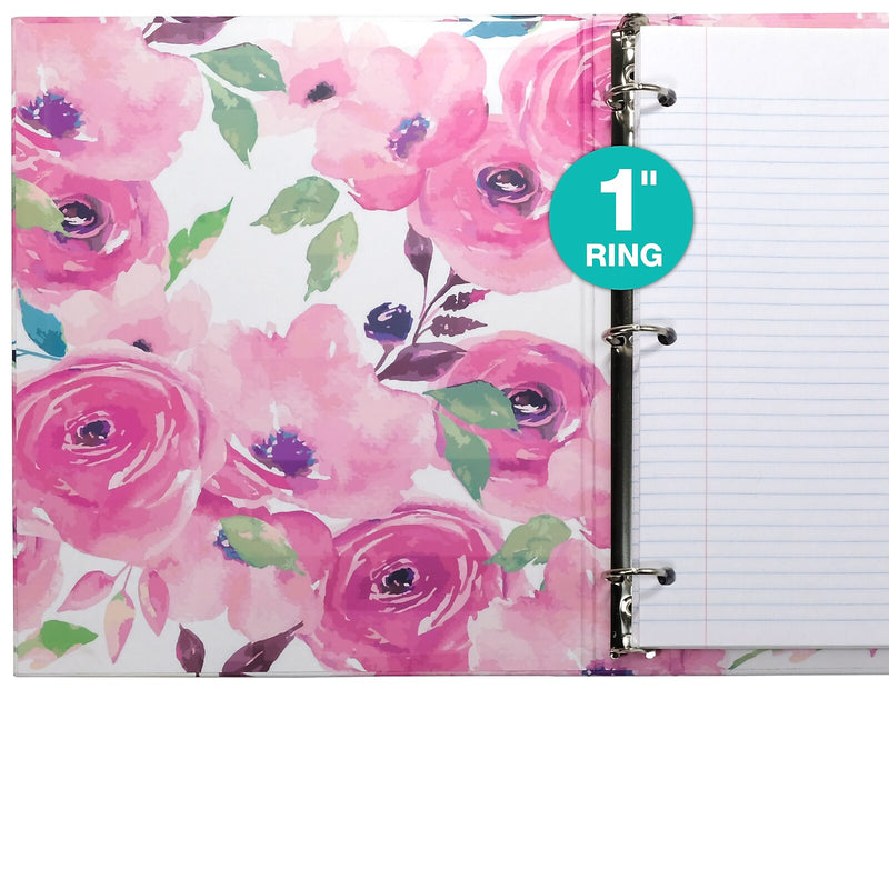 Global Printed Products Floral 1" 3-Ring Non-View Binders, Multicolored, 4/Pack (GPP-0096-B)