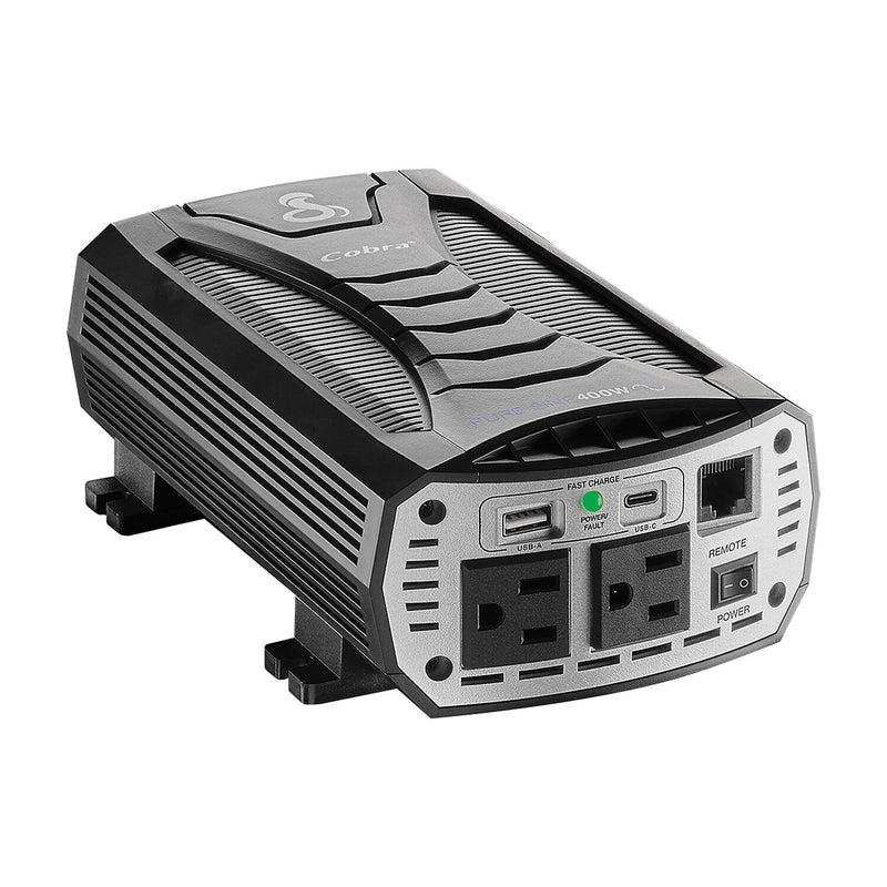Cobra® 400W Pure Sine Wave Power Inverter with 2-USB Ports, 2-Outlets, Black & Gray (CPI400PSW)