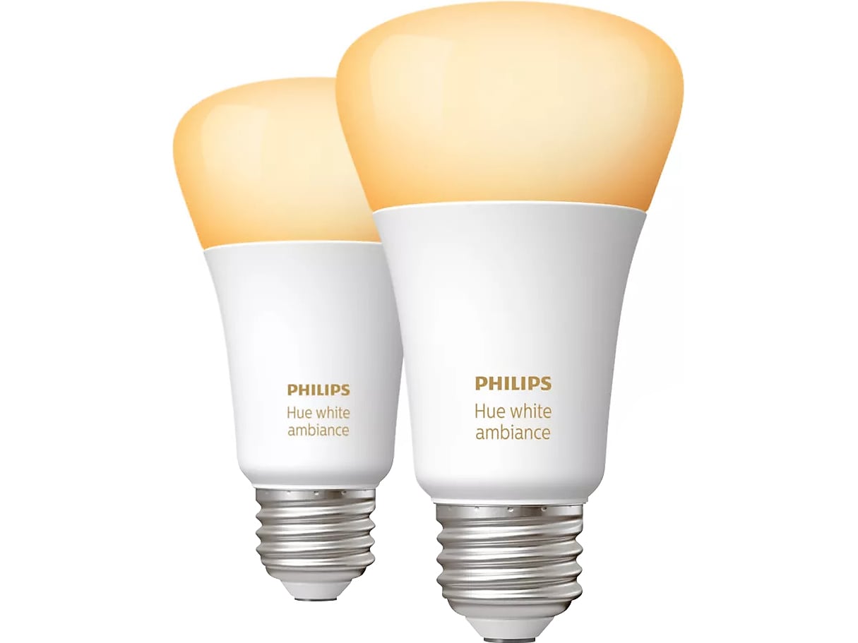 Philips Hue 60W Equivalent A19 LED Smart Light Bulb, Warm White, 2/Pack (548560)