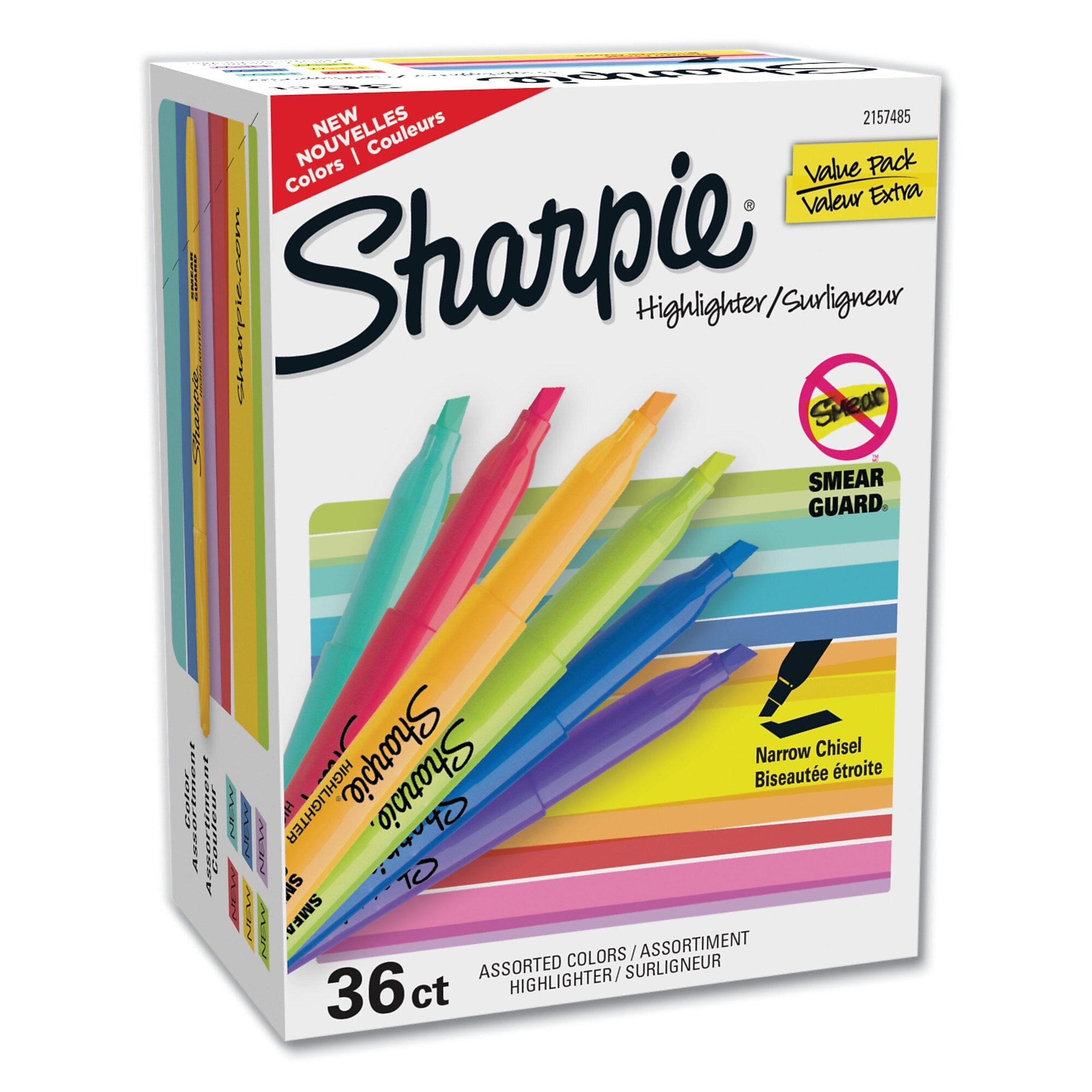 Sharpie Stick Highlighter, Chisel Tip, Assorted, 36/Pack (SAN2157485)