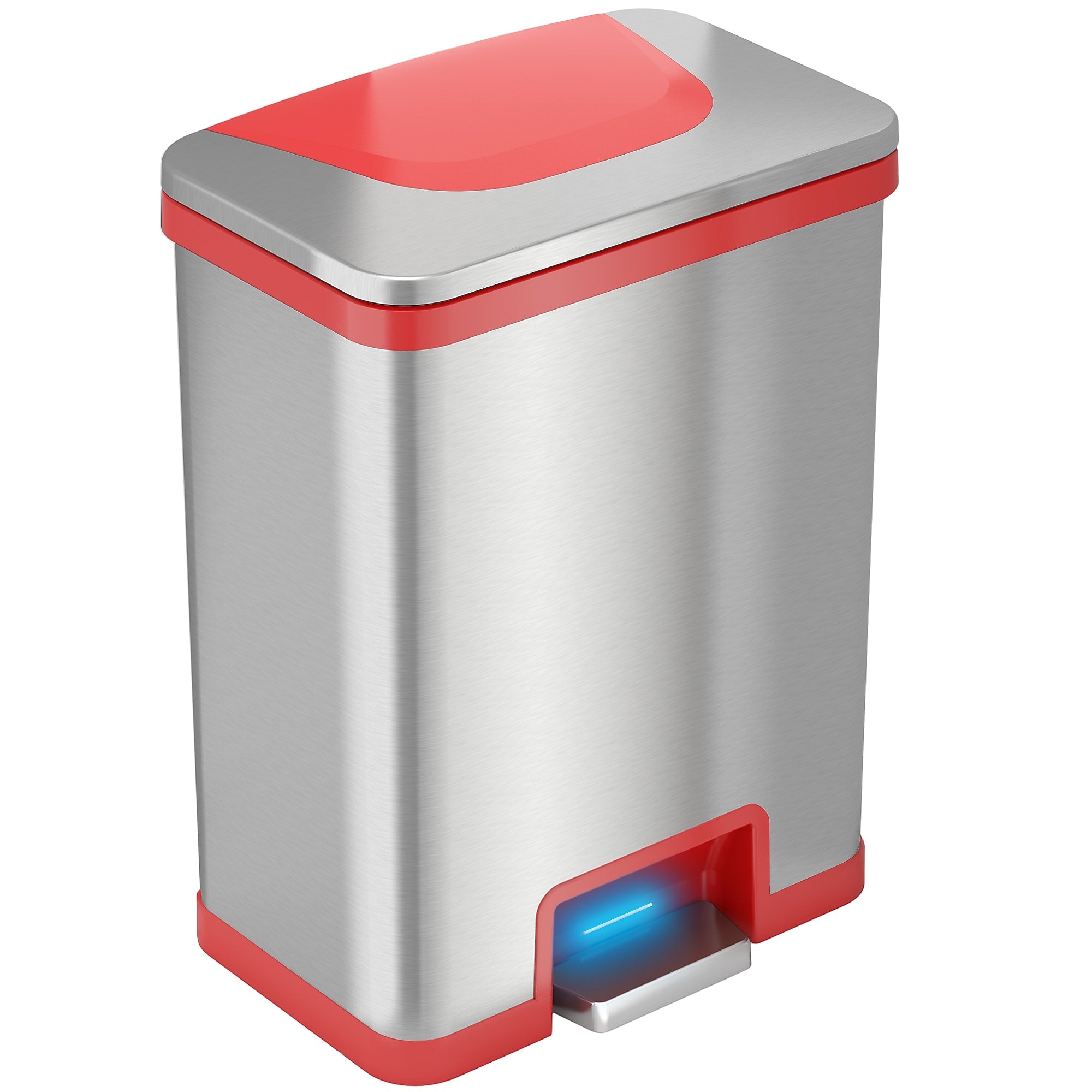 halo TapCan Stainless Steel Rectangular Pedal Sensor Trash Can with AbsorbX Odor Control System, Red Trim, 13 Gal. (TC13SR)