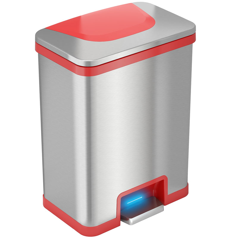 halo TapCan Stainless Steel Rectangular Pedal Sensor Trash Can with AbsorbX Odor Control System, Red Trim, 13 Gal. (TC13SR)