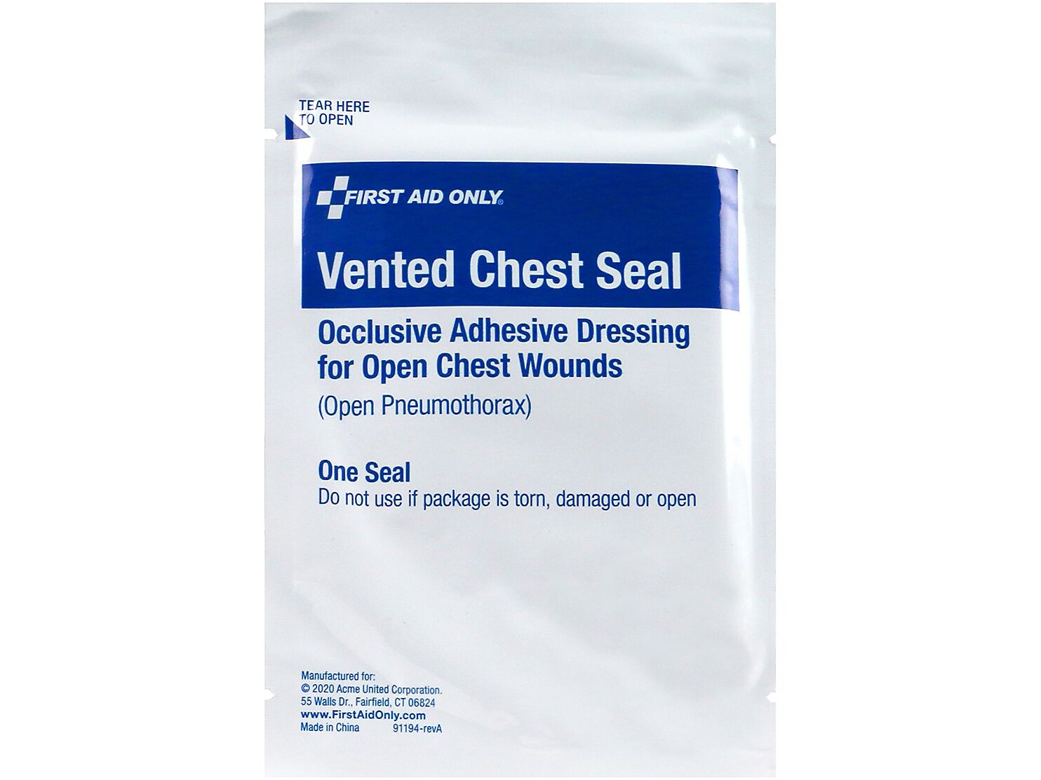 First Aid Only Vented Chest Wound Closure, 10/Pack (91194)