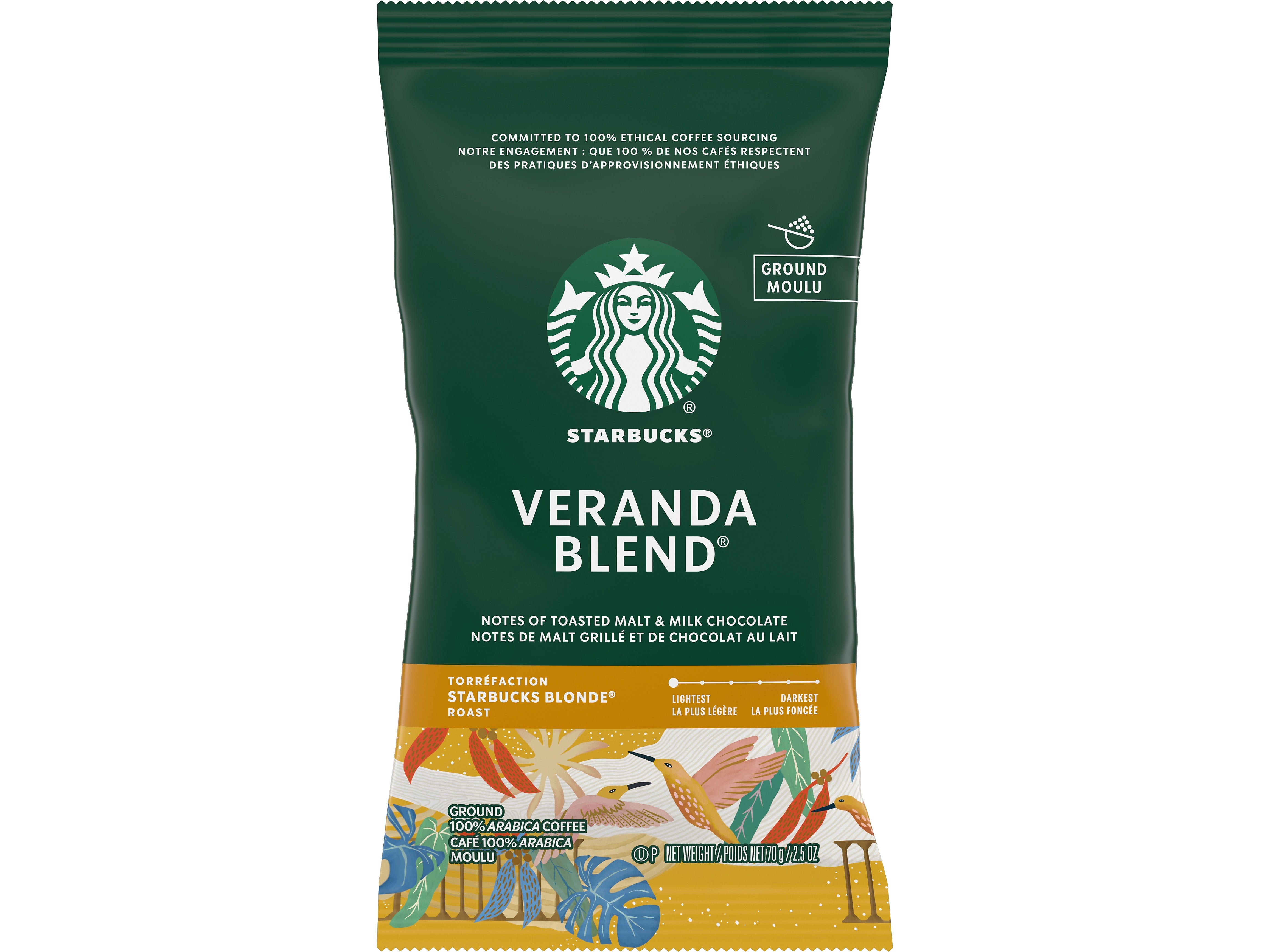 Starbucks Veranda Blend Ground Coffee Packet, Blonde Roast, 2.5 oz., 72/Carton (SBK11020676CT)