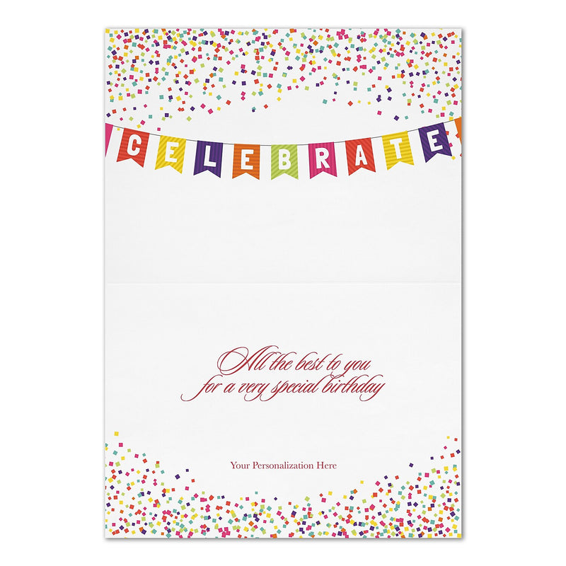 "Banner Birthday" Card w/ Silver Lined White Envelope, 25/BX