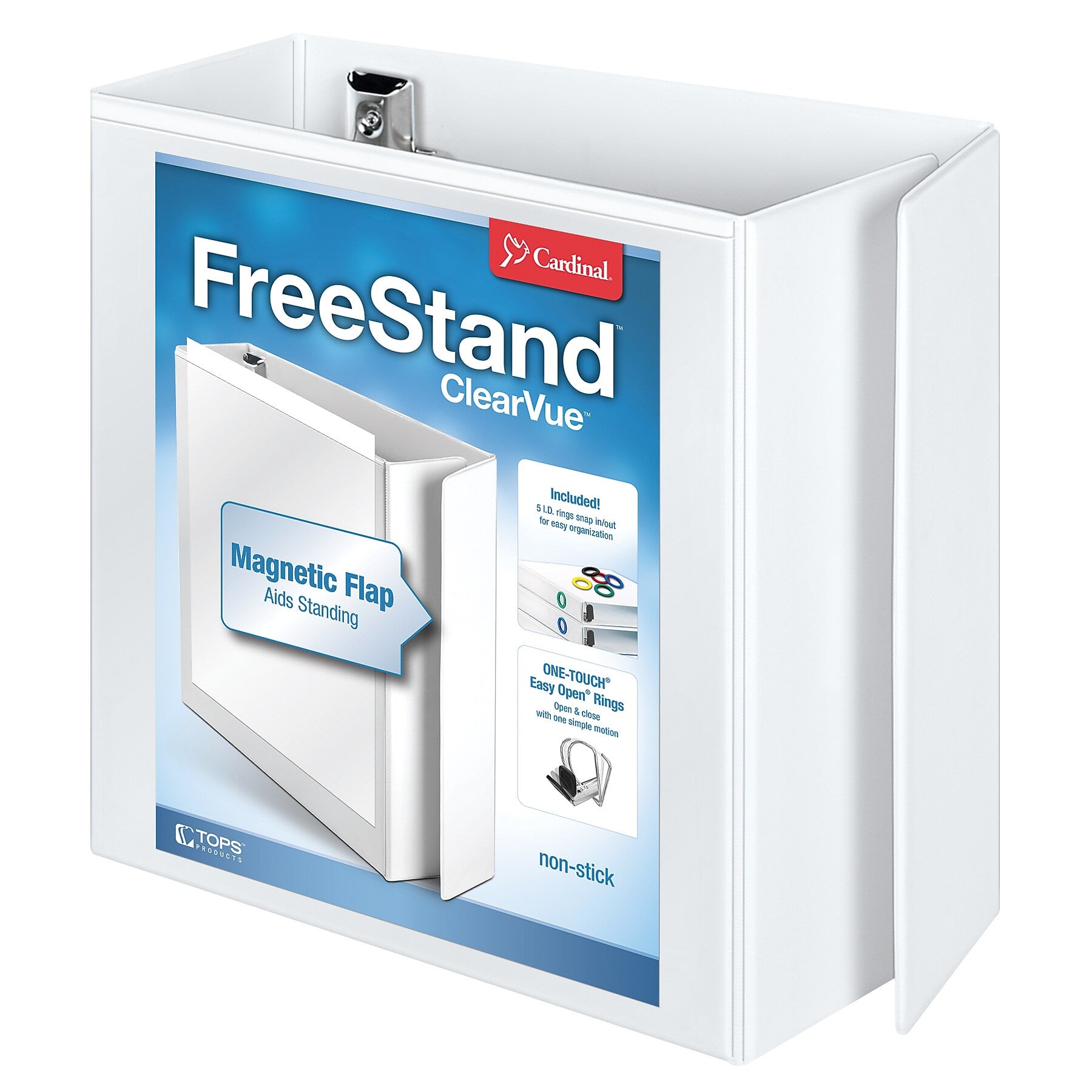 Cardinal FreeStand EasyOpen 5" 3-Ring View Binders, D-Ring, White (43150)