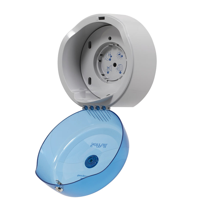 Georgia-Pacific SofPull® High Capacity Center-Pull Bath Dispenser, Splash Blue, 10.500"W x 6.750''D x 10.500"H