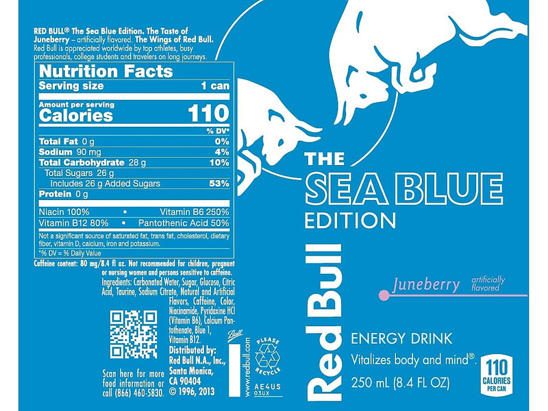 Red Bull Sea Blue Edition Juneberry Energy Drink, 8.4 oz., 24 Cans/Carton (RB242559)