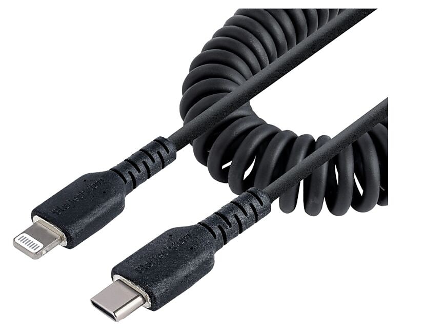 StarTech USB-C to Lightning MFi Certified Coiled iPhone Charger Cable, 3 ft., Black (RUSB2CLT1MBC)