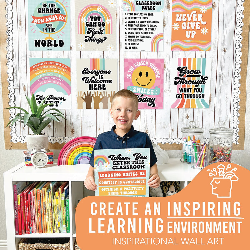 Hadley Designs 14" x 11" Retro Growth Mindset Classroom Decor Posters, 9/Set (HDDX004ACAK3H)