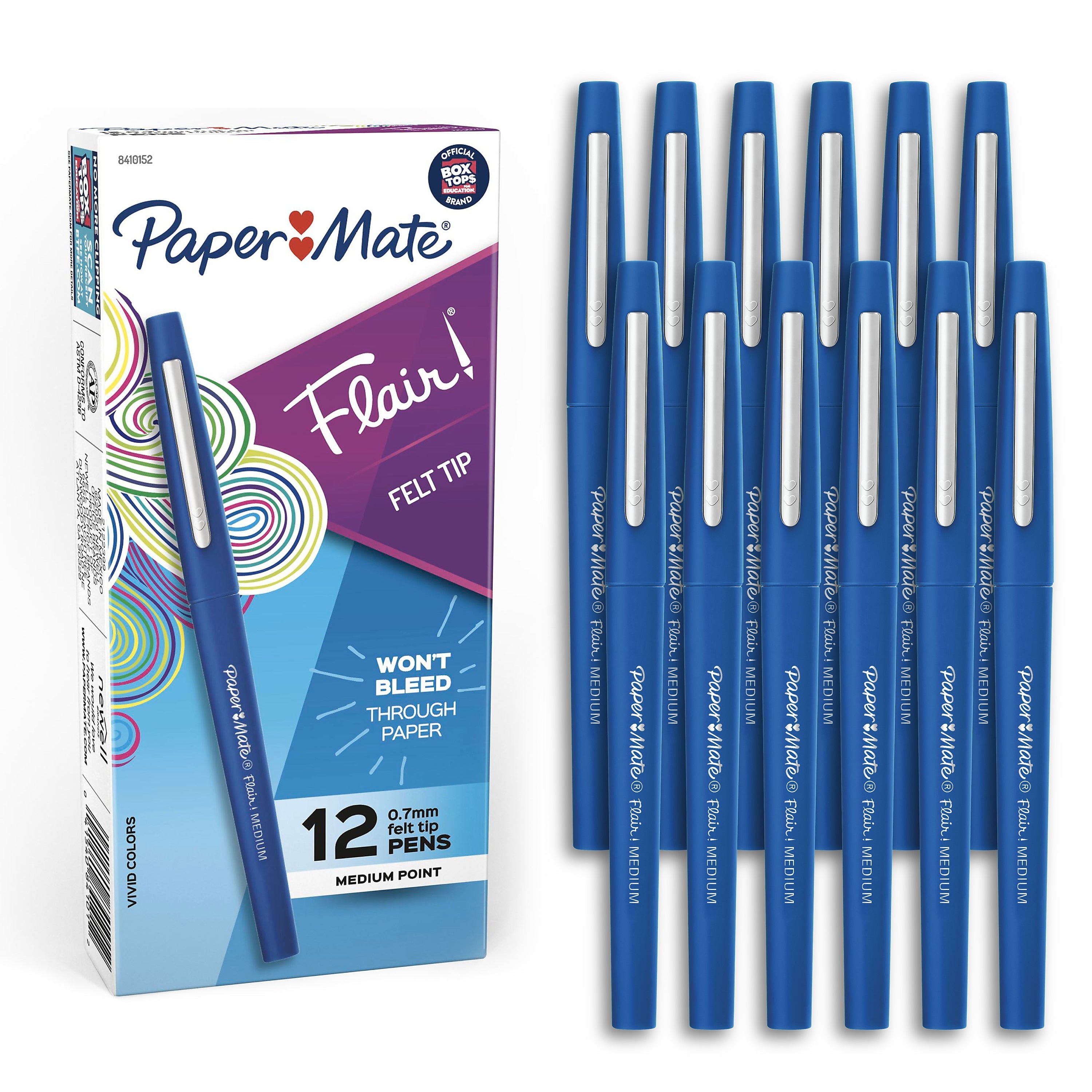 Paper Mate Flair Felt Pen, Medium Point, 0.7mm, Blue Ink, Dozen (8410152)