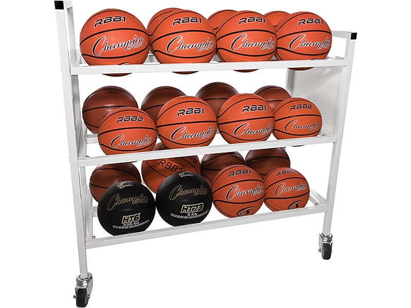 Champion Sports Double-Wide Basketball Cart, White (24BC)