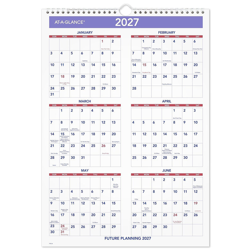2026 AT-A-GLANCE 12" x 17" Monthly Wall Calendar, White/Purple (PM2-28-26)
