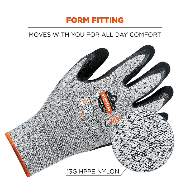 Ergodyne ProFlex 7031 Nitrile Coated Cut-Resistant Gloves, XXL, A3 Cut Level, Gray, 144 Pairs (17886)