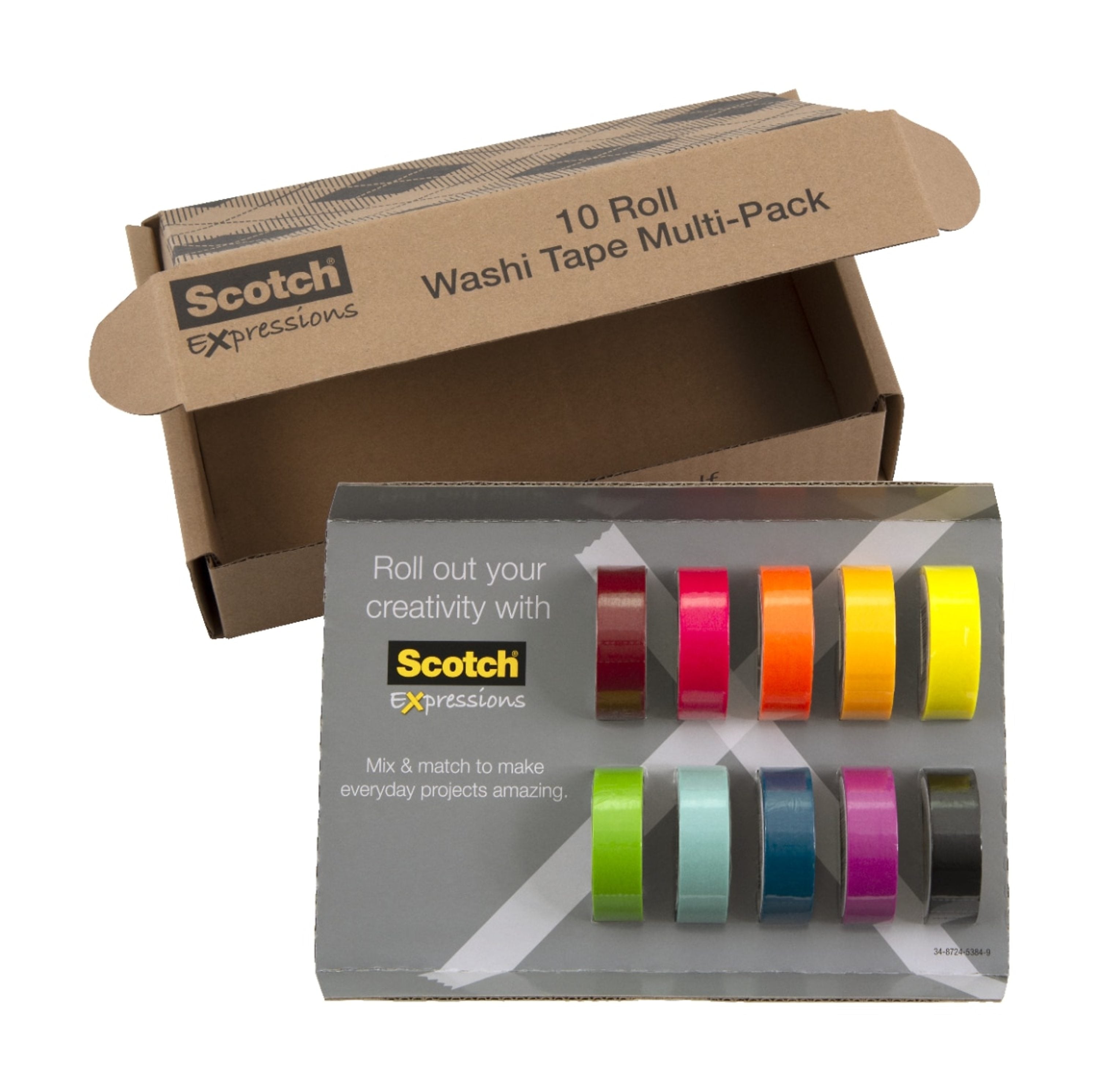 Scotch Expressions Washi Tape, .59 in" x 393 in yds., Assorted Colors, 10 Rolls/Pack (C317-10-SIOC)