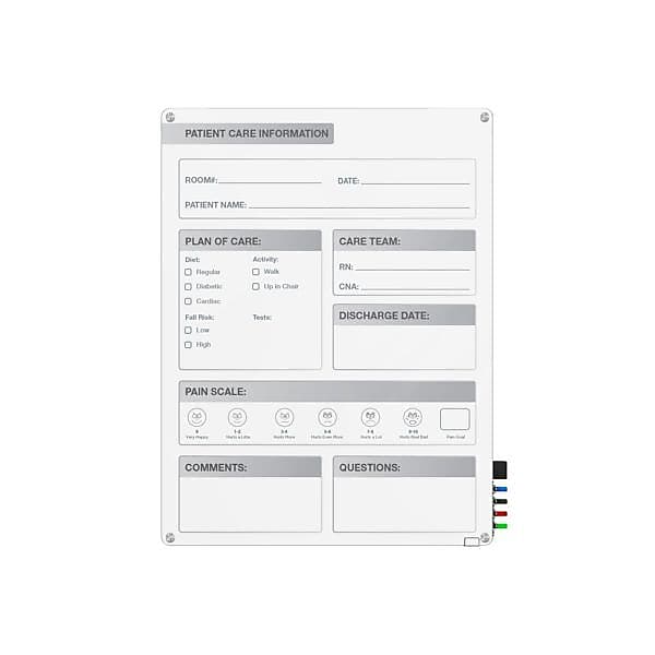 Ghent Harmony Patient Room Glass Dry-Erase Whiteboard, 24"H x 18"W (GRPHMYRN11P-18)