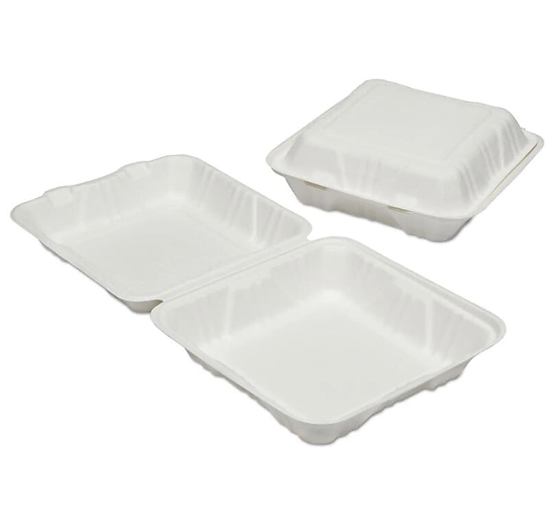AbilityOne SKILCRAFT Hinged Lid Square Food Carryout Container, White, 200/Pack, (NSN6646907)