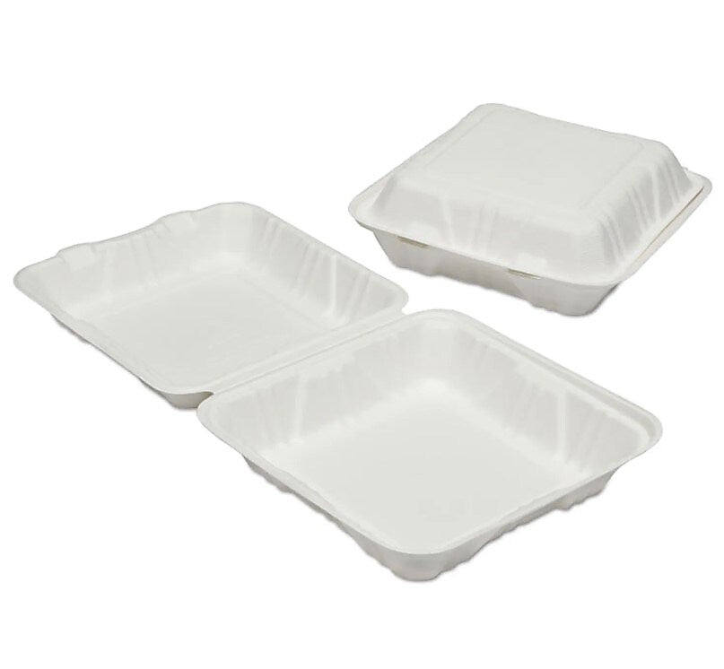 AbilityOne SKILCRAFT Hinged Lid Square Food Carryout Container, White, 200/Pack, (NSN6646907)