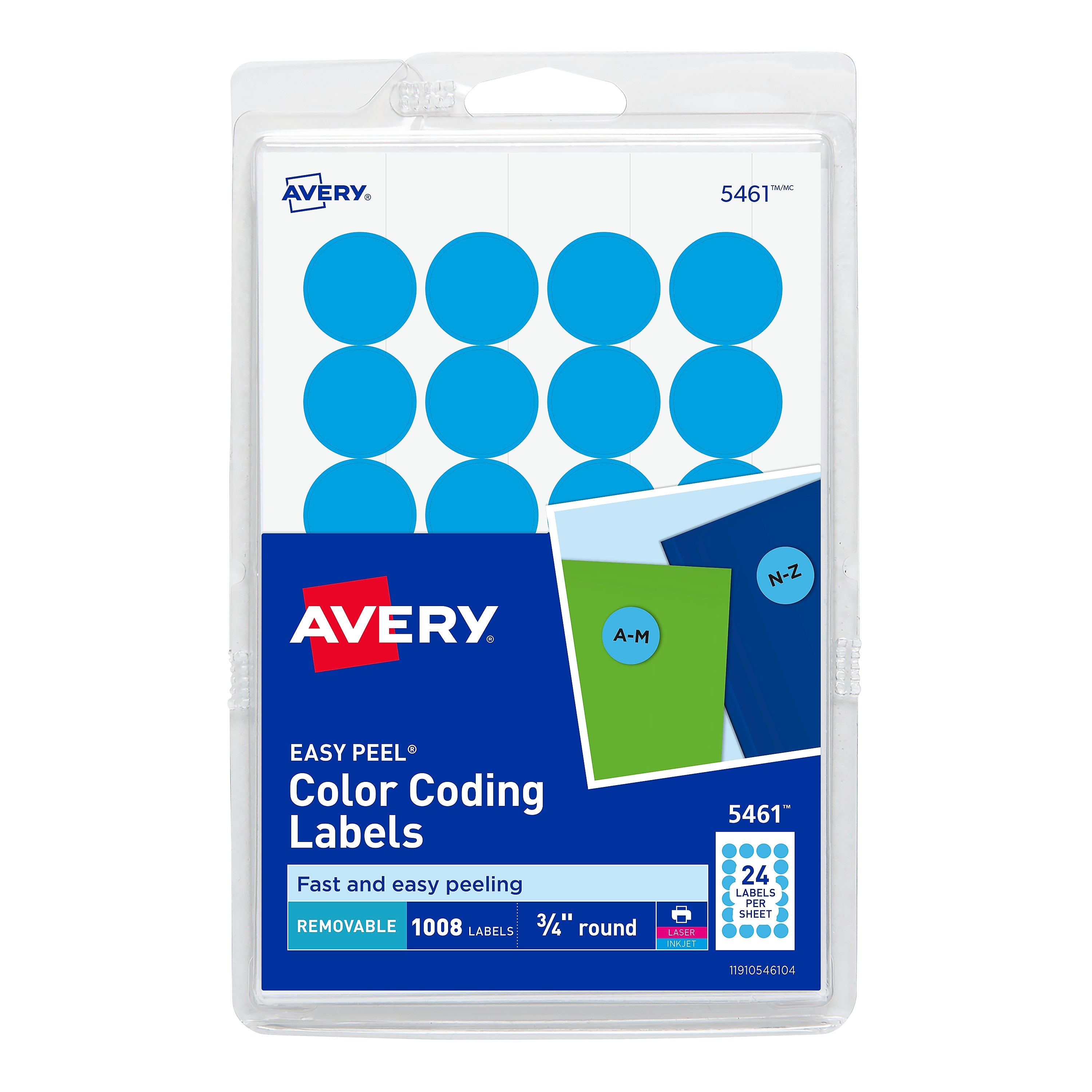 Avery Laser/Inkjet Color-Coding Labels, 3/4" Dia, Light Blue, 1,008 Labels/Pack (5461)