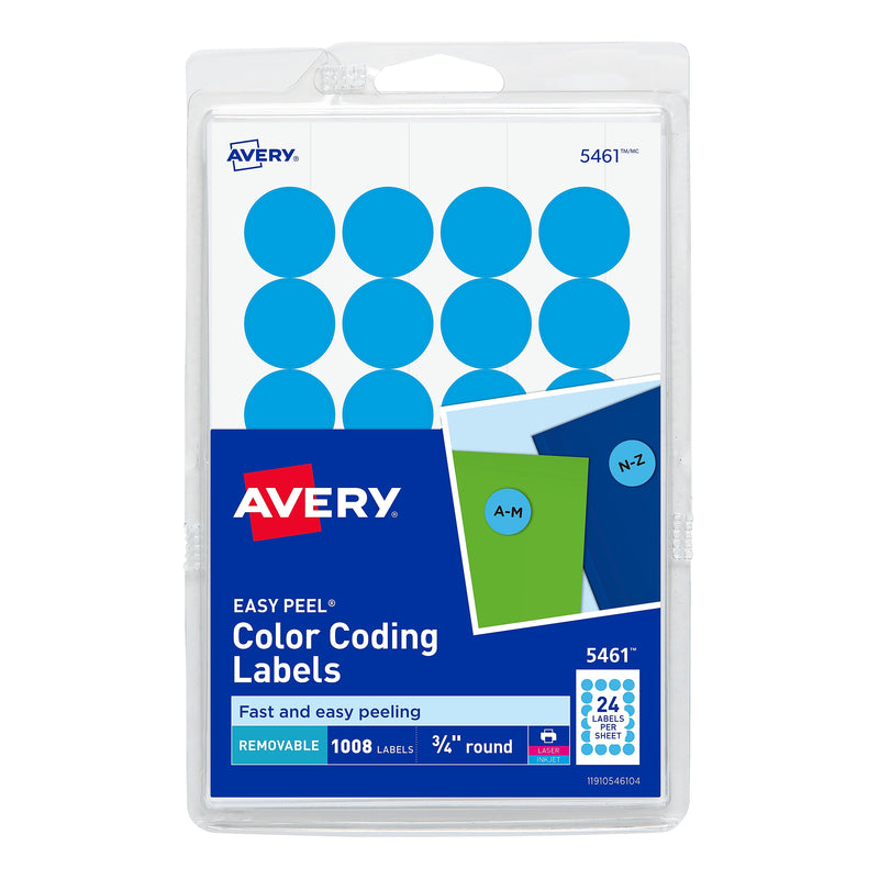 Avery Laser/Inkjet Color-Coding Labels, 3/4" Dia, Light Blue, 1,008 Labels/Pack (5461)