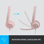 Logitech H390 Wired Headset For PC/Laptop, Rose Noise Canceling Stereo Computer Headset, USB-A (981-001280)