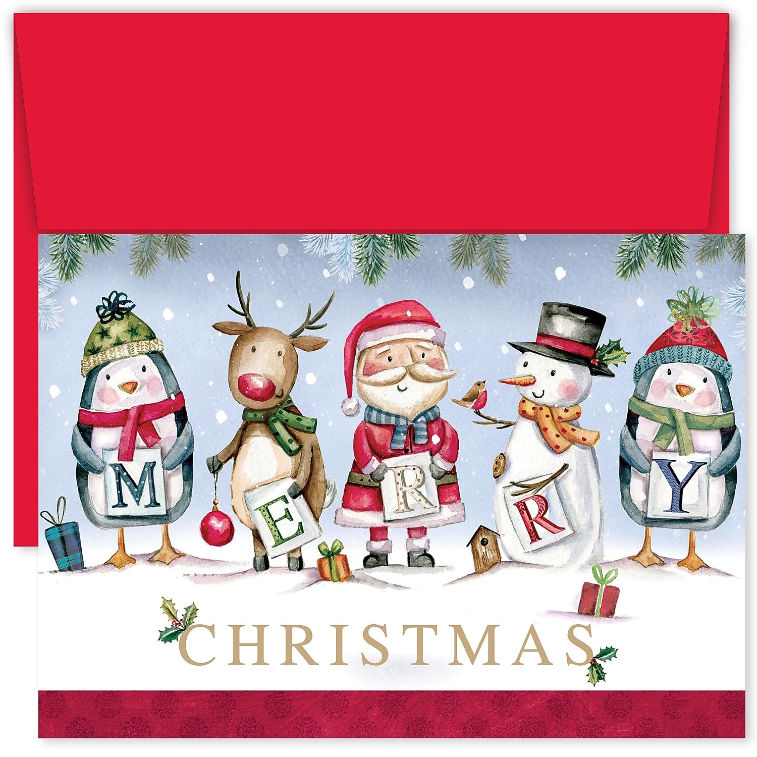 Masterpiece Studios Holiday Collection Santa and Friends Christmas Cards with Envelopes, 7.8" x 5.6", 16/Pack (937300)