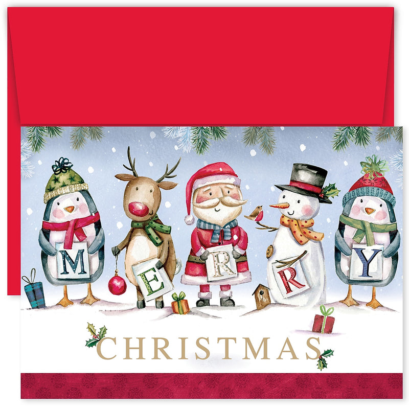 Masterpiece Studios Holiday Collection Santa and Friends Christmas Cards with Envelopes, 7.8" x 5.6", 16/Pack (937300)