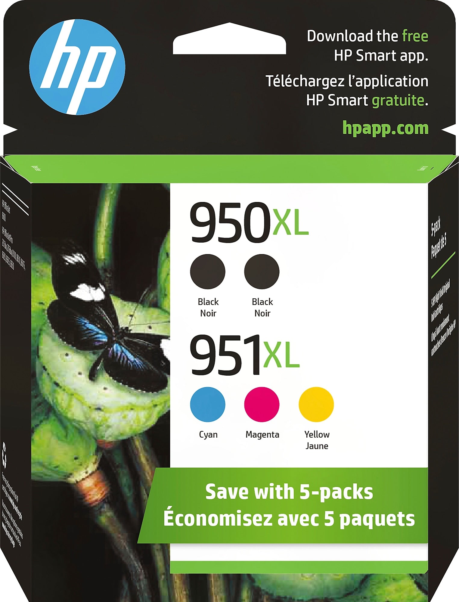 HP 950XL/951XL Black/Cyan/Magenta/Yellow High Yield Ink Cartridge, 5/Pack (F6V12FN#140)