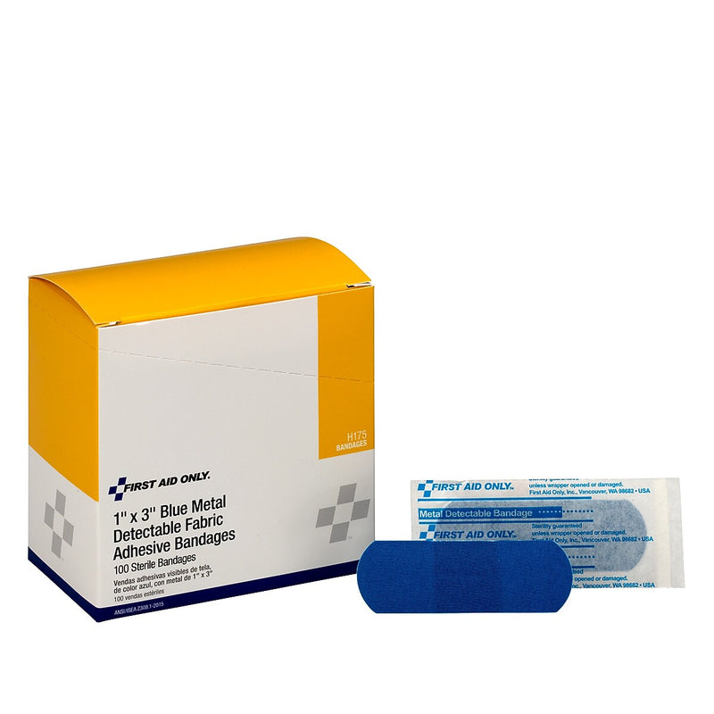 First Aid Only 1" x 3" Metal Detectable Fabric Bandages, 100/Box (H175)