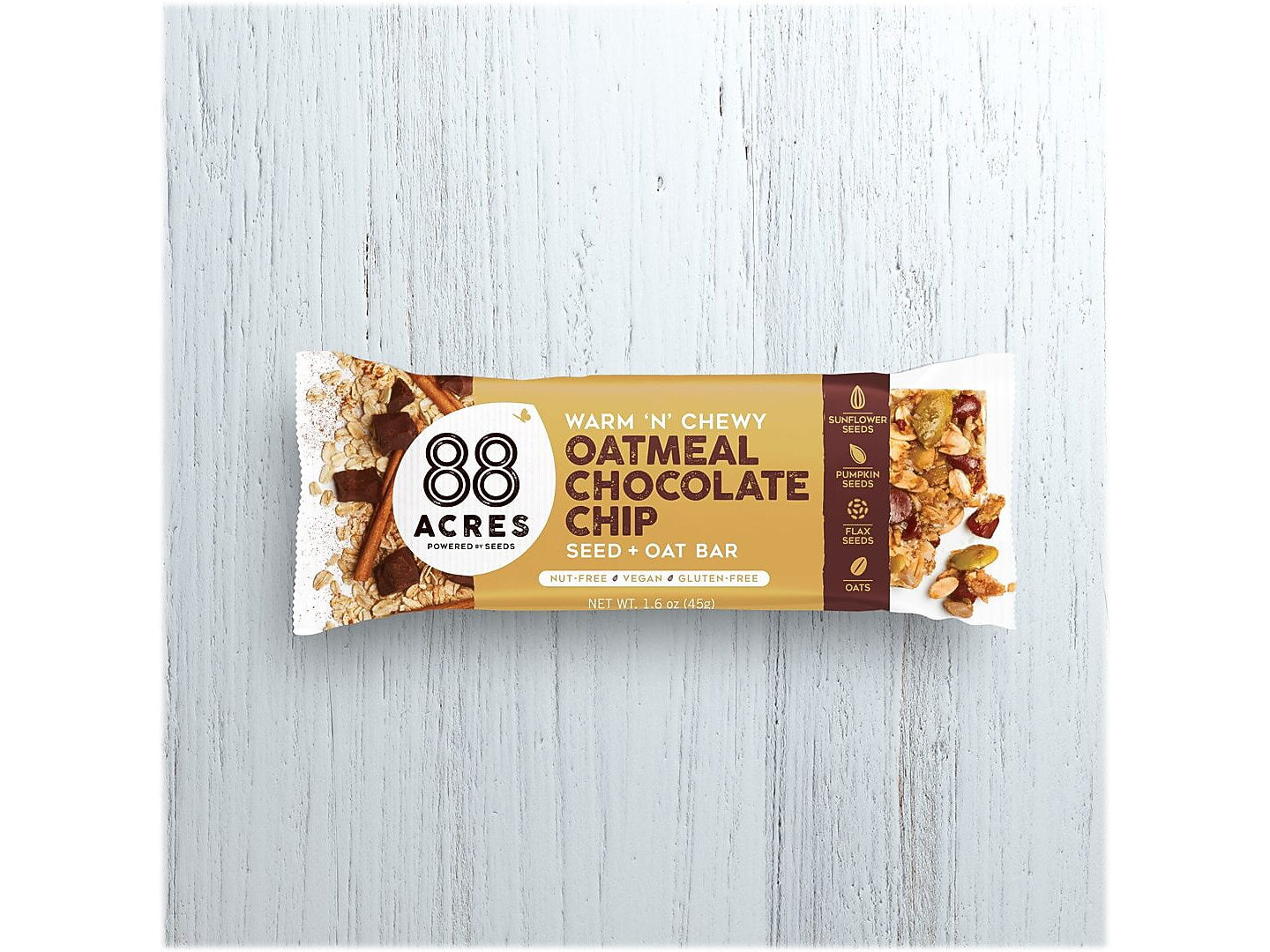 88 Acres Warm 'N' Chewy Gluten-Free Oatmeal/Chocolate Chip Seed and Oat Bar, 1.6 oz., 9 Bars/Box (315111)