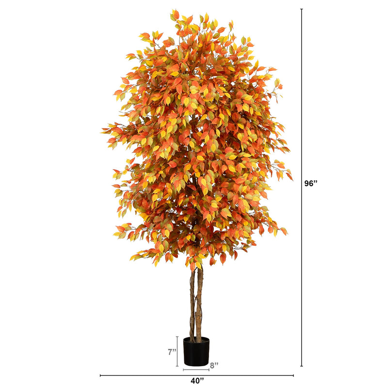 Nearly Natural 8' Autumn Ficus Artificial Fall Tree (T4767)