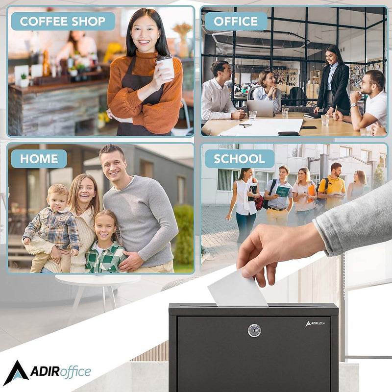 AdirOffice Steel Multipurpose Drop Box Interoffice Mailbox, Large, Black (631-03-BLK-PKG)