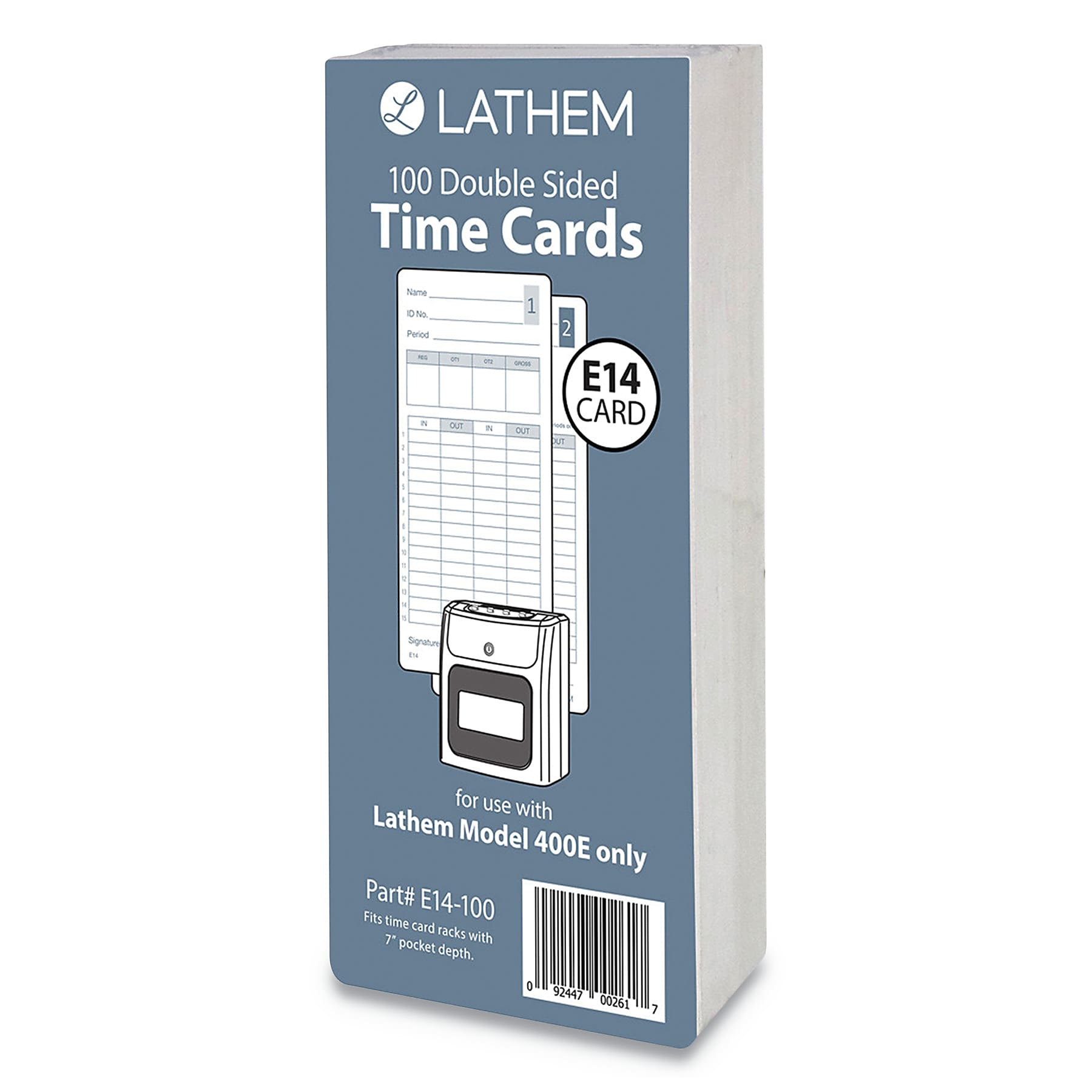 Lathem Time Time Clock Cards for Lathem Time 400E, Two Sides, 3 x 7, 100/Pack