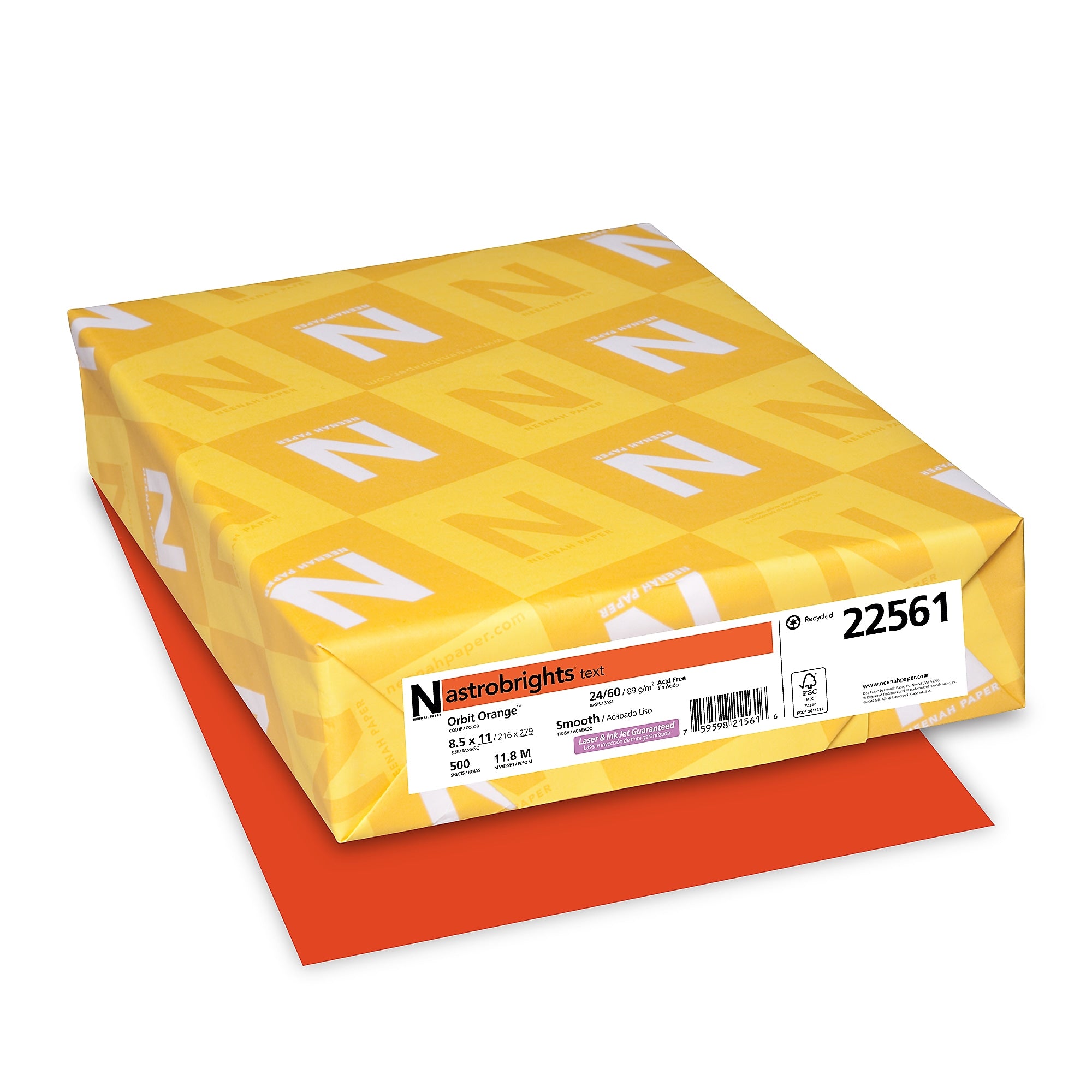 Astrobrights 8.5" x 11" Color Multipurpose Paper, 24 lbs., Orbit Orange, 500 Sheets/Ream, 10/Ream (WAU22561CT)