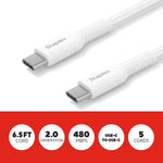 Staples TECH USB-C to USB-C Charging Cable, 6.5 ft., White, 5/Pack (ST62315)