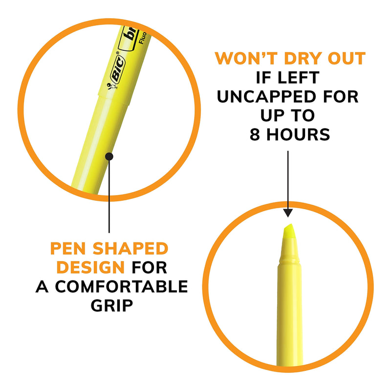 BIC Brite Liner Stick Highlighter, Chisel Tip, Yellow, 24/Pack (BL241YEL)
