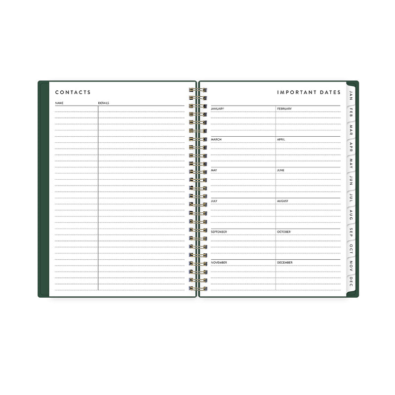 2026 Blue Sky Bespoke Letterpress 8.5" x 11" Calendar Year Weekly & Monthly Planner, Plastic Cover, Deep Forest Green (156225)