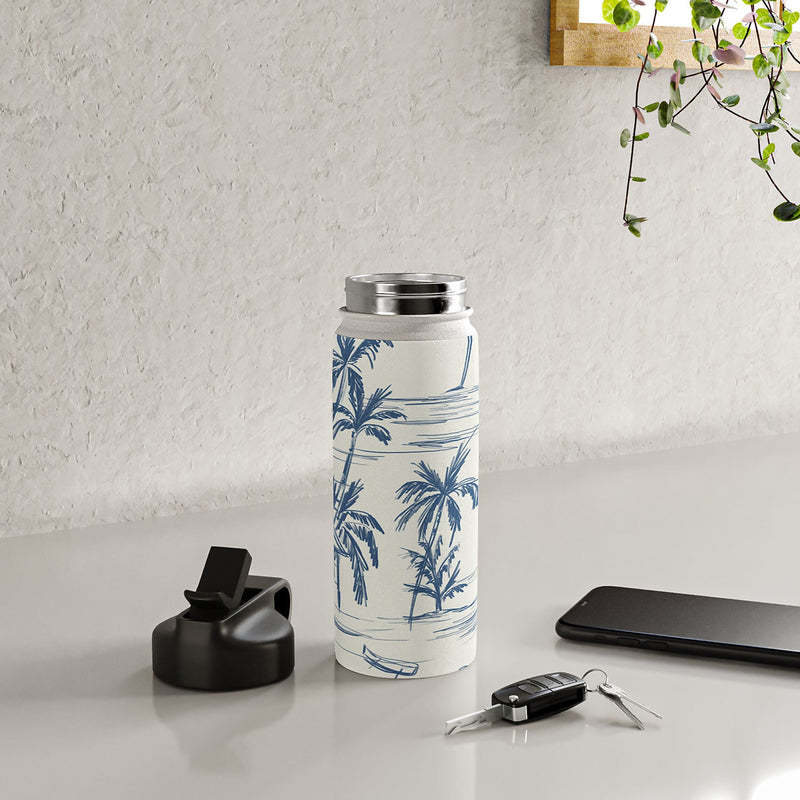DENY Designs Blue Beach Pattern by Anis Illustration Stainless Steel Double Wall Insulated Water Bottle, 18 oz. (88529-WBTL05)