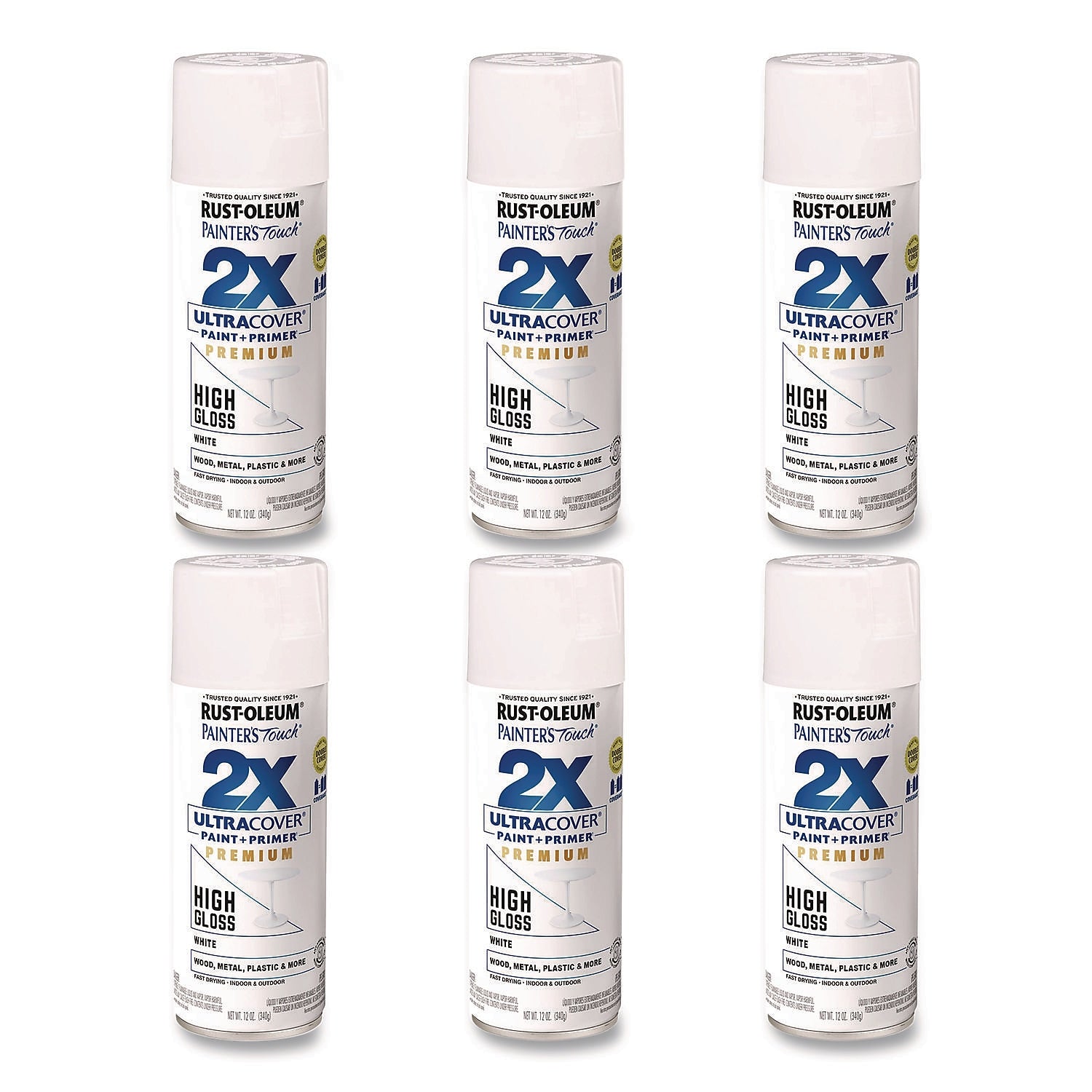 Rust-Oleum Painter's Touch 2X Ultra Cover Spray Paint, White, 12 oz., 6/Carton (331171)