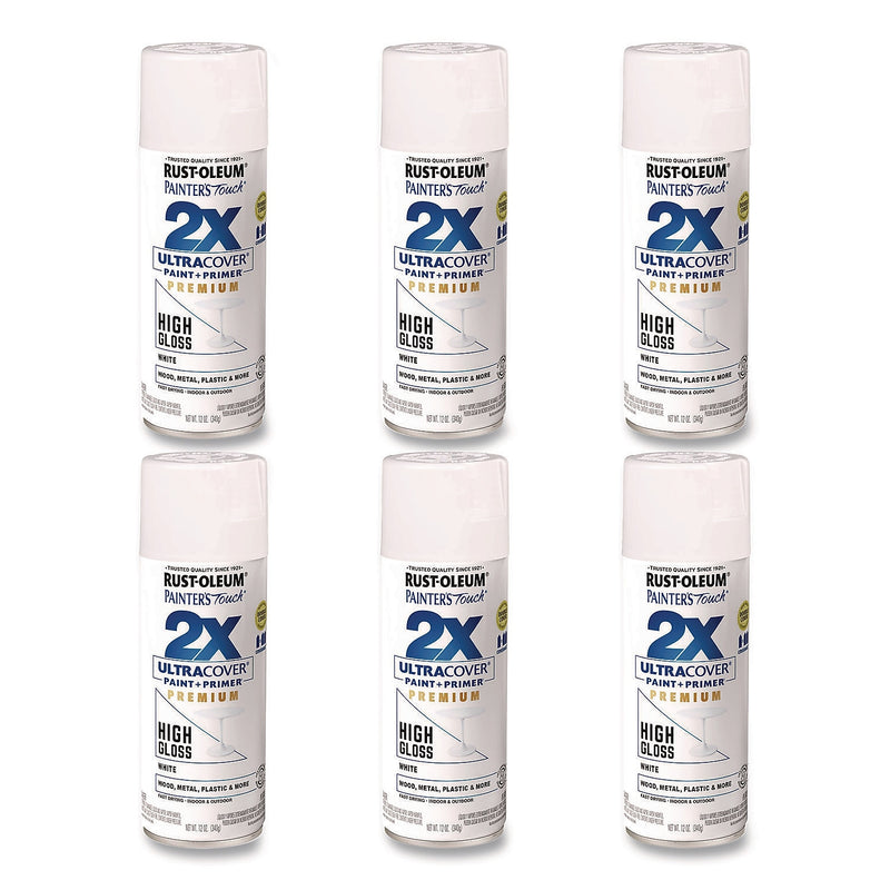 Rust-Oleum Painter's Touch 2X Ultra Cover Spray Paint, White, 12 oz., 6/Carton (331171)