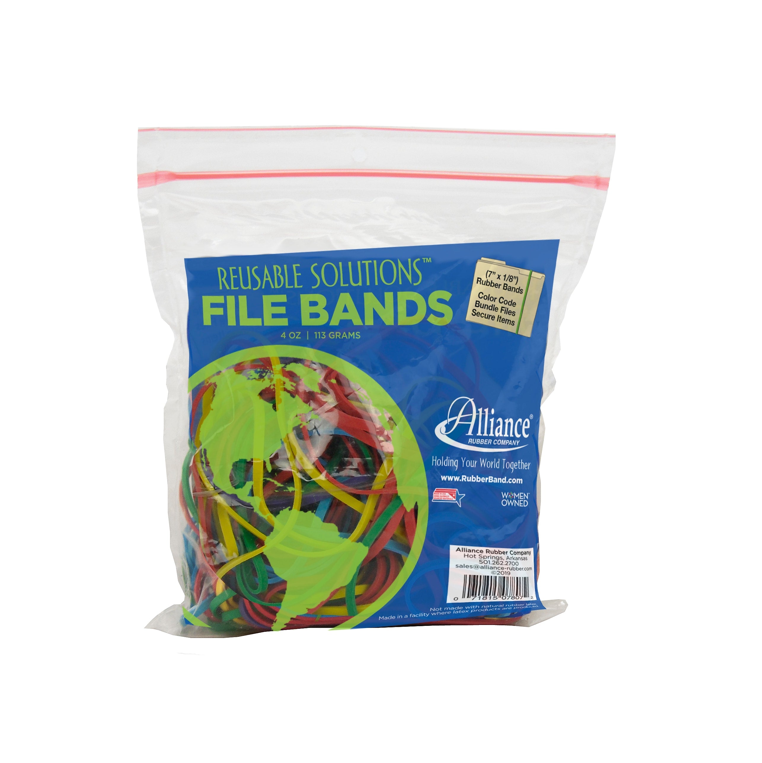 Alliance Reusable Solutions Multi-Purpose #117B Rubber Bands, 7" x 1/8", Non-Latex, Assorted Colors, 50/Pack (07807)
