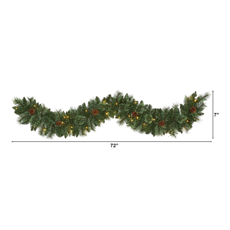 Nearly Natural 6-ft White Mountain Pine Artificial Garland with 35 White Warm LED Lights and Pinecones (W1101)